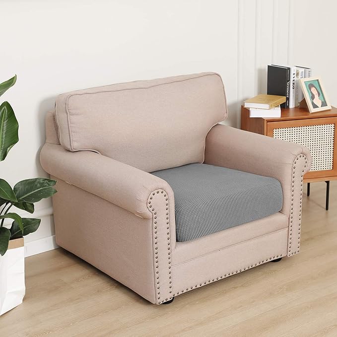 Easy-Going Stretch Cushion Cover Sofa Cushion Furniture Protector Sofa Seat Sofa slipcover Sofa Cover Soft Flexibility with Elastic Bottom(Chair Cushion,Light Gray)