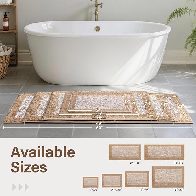 70x24 Long Bathroom Rugs Washable Non Slip, Beige Bath Mat for Bathroom Floor Tub, Soft Absorbent Quick Dry Mats for Shower, Bathtub,Home Decor