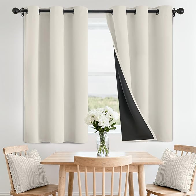 SimpleHome 100% Blackout Curtains for Bedroom,Thermal Insulated Cream Grommet Window Drapes Room Darkening Curtains for Living Room with Black Back,42 x 36 Inch,2 Panels