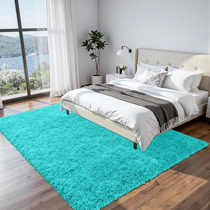 8x10 Area Rugs for Living Room Rug: Soft Fluffy Shag Teal Blue Rugs for Bedroom, Non-Slip Large Fuzzy Plush Rug Indoor Floor Carpet for Nursery Kids Boys Girls Room, Dorms, Playroom, Modern Home Decor