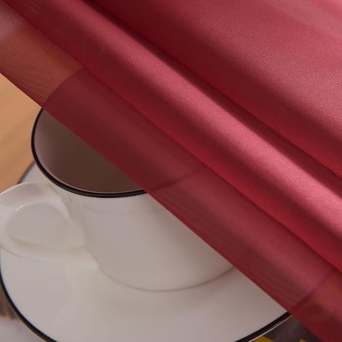 SpaceDresser Basic Rod Pocket Sheer Voile Window Curtain Panels Burgundy 1 Pair 2 Panels 52 Width 108 Inch Long for Kitchen Bedroom Children Living Room Yard(Burgundy,52 W x 108 L)