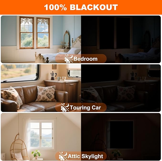 100% Blackout Curtains for Bedroom Portable Window Blinds Cover Adhesive Thermal Blackout Blinds No Drill Guard Blind for Window Shades Temporary Room Darkening Shades for Skylight RV Dorm(79x57 inch)