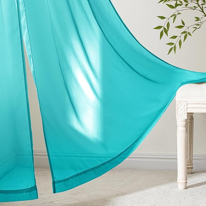 MIULEE Turquoise Sheer Curtains 63 Inches Long, 4 Panels Set, Light Filtering Rod Pocket Voile Drapes for Living Room and Bedroom, Airy Soft Fabric Window Treatments, 42 x 63 Inches