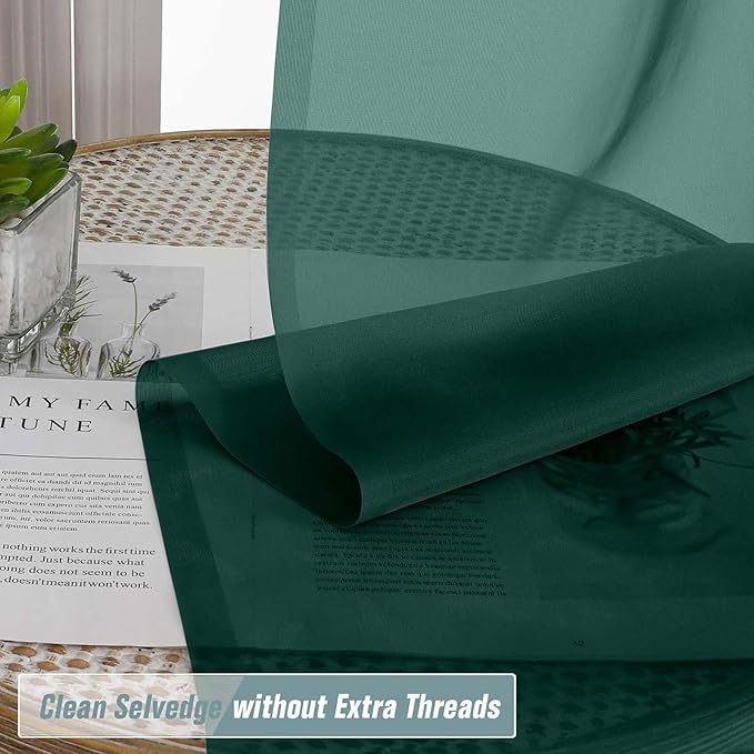 Green Window Sheer Curtains 54 inch Length, Soft Airy Light Filtering Sheer Curtain 2 Panels Set, Dual Rod Pocket Gauze Drapes for Living Room Bedroom, Hunter Green, 2x42Wx54L Inches