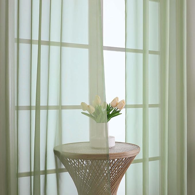 OWENIE Sheer Curtains 84 Inches Long 2 Panels Set, Sage Green Sheer Curtain for Living Room Bedroom, Modern Filmy Rod Pocket Curtains Drapes, 2 Pcs, Each 59 W x 84L, Sage Green