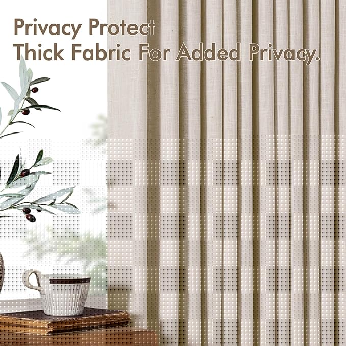 MIULEE Pinch Pleated Thick Linen Curtains 90 Inches Long 2 Panels for Living Room Bedroom, Memory Trained Drapes Pinch Pleat Back Tab Semi Sheer Privacy Neutral Ivory Cream Farmhouse Window Curtains