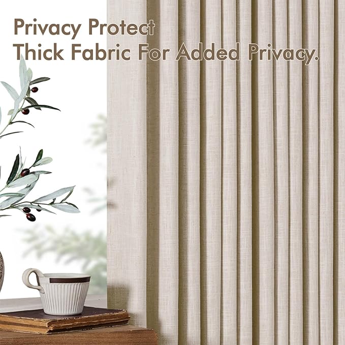 MIULEE Pinch Pleated Thick Linen Curtains 102 Inches Long 2 Panels for Living Room Bedroom, Pinch Pleat Drapes Back Tab Memory Trained Semi Sheer Privacy Neutral Ivory Cream Farmhouse Window Curtains