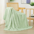 Cream Green Fleece Throw Blanket 60”×80” for Couch Sofa Bed,Super Soft Cozy Plush Microfiber Flannel Blanket with Stripes Design Lightweight for Adults,Woman,Girls