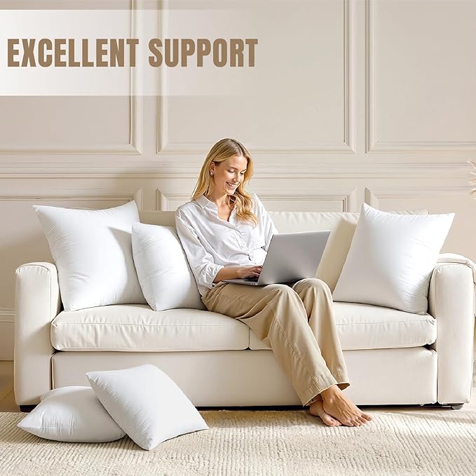 MIULEE 12x20 Pillow Inserts with Cotton Cover,Set of 4 100% Virgin Microfiber Throw Pillows for Couch Sofa and Bed