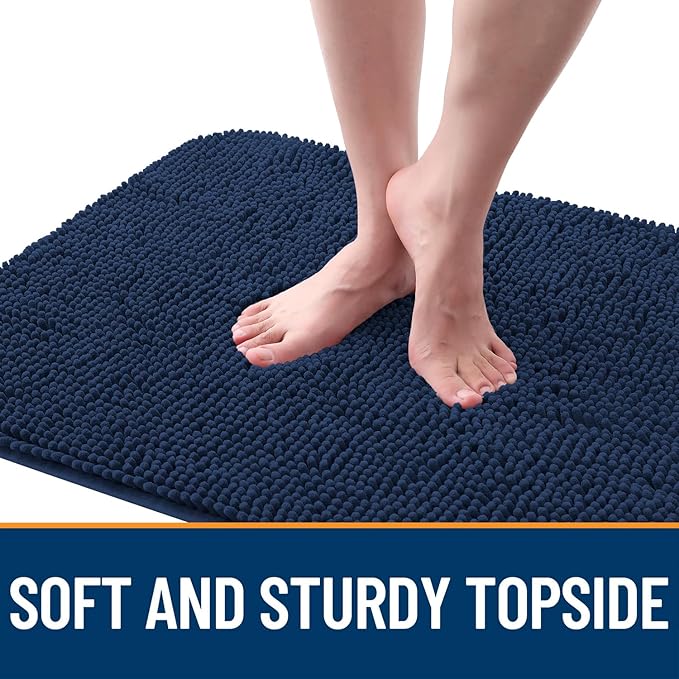 OLANLY Dog Door Mat for Muddy Paws 44x24, Absorbs Moisture and Dirt, Absorbent Non-Slip Washable Doormat, Quick Dry Chenille Mud Mat for Dogs, Entry Indoor Entryway Carpet for Inside Floor, Dark Blue