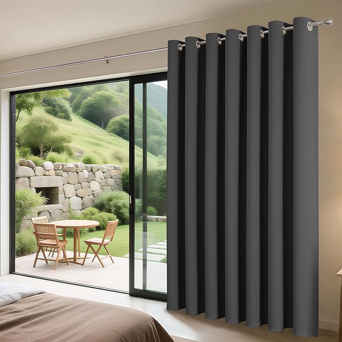 Joydeco Blackout Patio Sliding Door Curtains 84 Inches Long, Grommet Privacy Room Divider Curtains, Extra Wide Thermal Blackout Drapes for Bedroom Living Room (Grey, 80Wx84L, 1 Panel)
