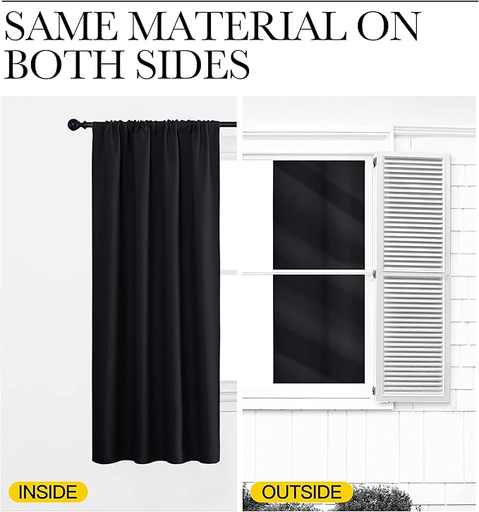 NICETOWN Black Out Short Curtain Panels for Kitchen - Energy Smart Decoration Thermal Insulating Blackout Drapes/Draperies for Bathroom Small Window (2 Panels,42 in x 45 in (W x L))