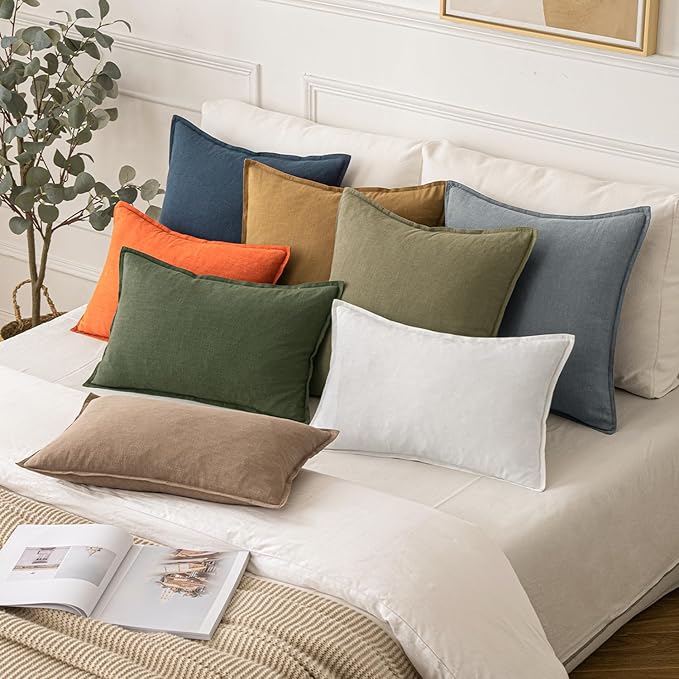 MIULEE Decorative Linen Lumbar Pillow Covers 12x20 Inch Cream White Boho Farmhouse Neutral Couch Throw Pillows for Bed Pack of 2 Accent Modern Pillowcase Sofa Livingroom Home Decor