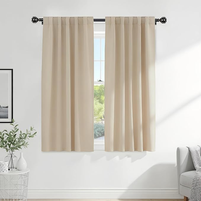 PONY DANCE Beige Window Treatments - W 42 x L 72 Inches, Biscotti Beige Draperies & Curtains Heavy-Duty Soft Back Loop/Rod Pocket Panels Home Decoration Light Block for Living Room, 2 PCs