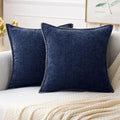 MIULEE Pack of 2 Couch Throw Pillow Covers 16x16 Inch Navy Blue Farmhouse Decorative Pillow Covers with Stitched Edge Soft Chenille Solid Dyed Spring Pillow Covers for Sofa Bed Living Room