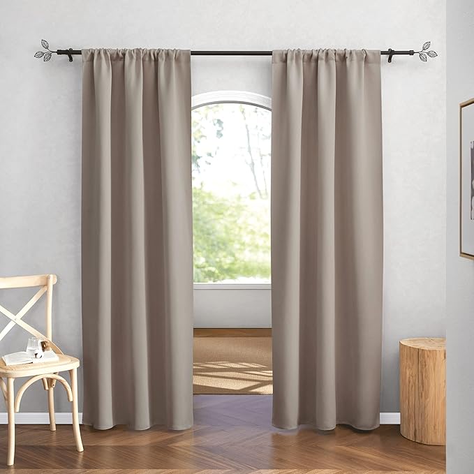 RYB HOME Blackout Curtains for Bedroom 84 inches Long 2 Panels Set, Privacy Thermal Insultaed Sunlignt Heat Blocking Drapes for Nursery Rental Room, Width 42 by Length 84, Sand