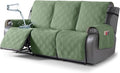 TAOCOCO 100% Waterproof Recliner Sofa Cover, Non Slip Split Couch Covers for Reclining Couches with Elastic Strap, Washable Reclining Sofa Cover Furniture Protector for Kids Pets(3 Seater, Bean Green)