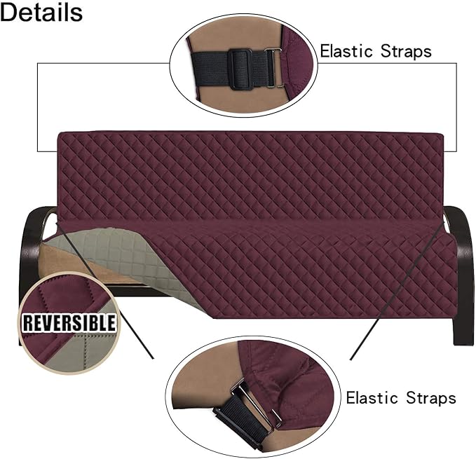 Easy-Going Futon Sofa Slipcover Reversible Sofa Cover Armless Cover Furniture Protector Couch Cover Water Resistant Pets, Kids, Children, Dog, Cat Wine/Beige
