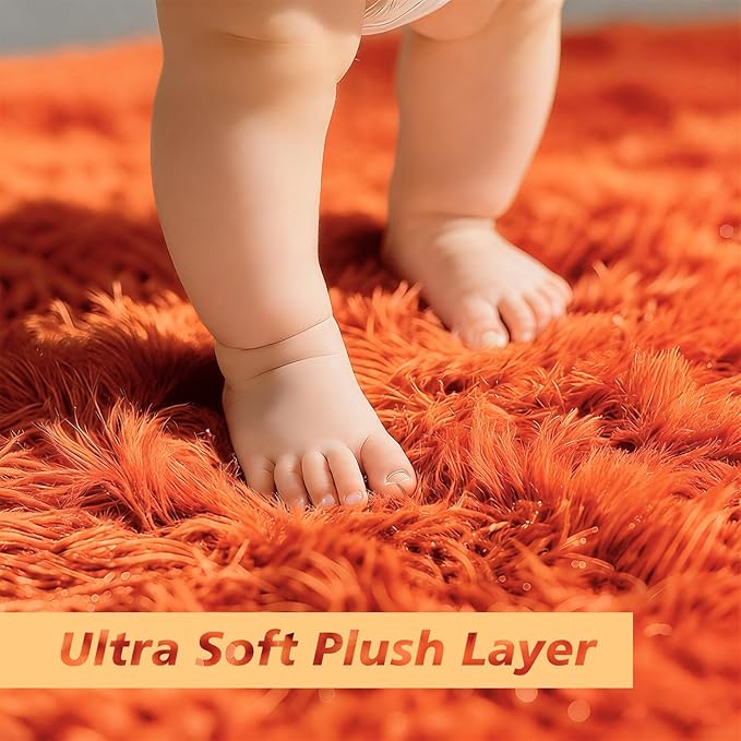 Shag Area Rug for Bedroom 3x5,Orange Fluffy Area Rugs for Living Room,Soft Fuzzy Rug Non-Shedding Indoor Plush Carpet for Kids Bedroom Nursery Dorm Home Decor