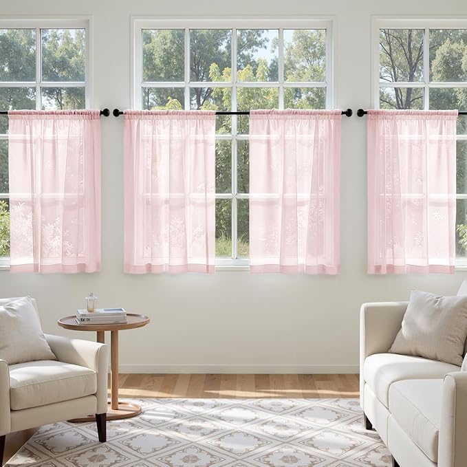MIULEE Blush Pink Sheer Curtains 63 Inches Long, 4 Panels Set, Light Filtering Rod Pocket Voile Drapes for Living Room and Bedroom, Airy Soft Fabric Window Treatments, 42 x 63 Inches
