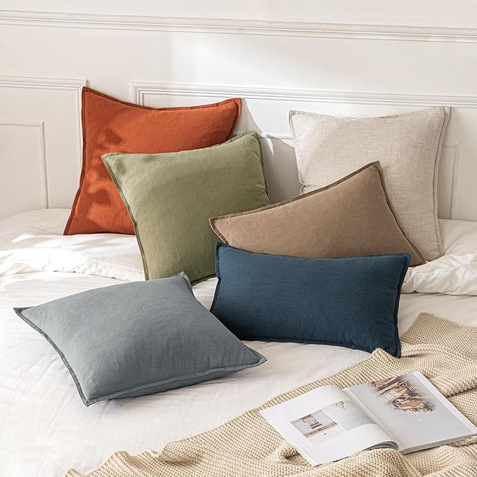 MIULEE Decorative Linen Euro Sham Pillow Covers 26x26 Natural Beige Boho FarmhouseNeutral Couch Throw Pillows for Bed Pack of 2 Accent Modern Pillowcase Sofa Livingroom Home Decor