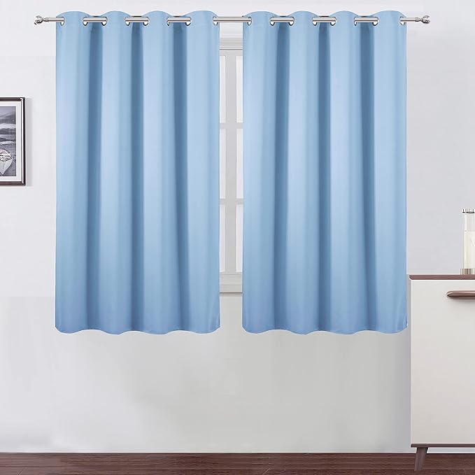 LEMOMO Blackout Curtains 52 x 45 inch/Sky Blue Curtains Set of 2 Panels/Thermal Insulated Room Darkening Bedroom Curtains