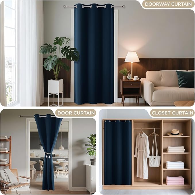Joydeco Blackout Door Curtain for Doorway Privacy 84 Inches Long, Grommet Closet Curtain for Open Closet, Room Divider for Bedroom Living Room (Navy Blue, 52Wx84L, 1 Panel)