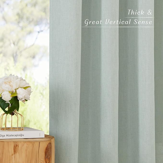 NICETOWN Linen Sage Green Window Curtains 84 inches Long, Grommet Thick Linen Blend Window Treatments Privacy Assured with Light Filtering for Bedroom/Living Room, W42 x L84