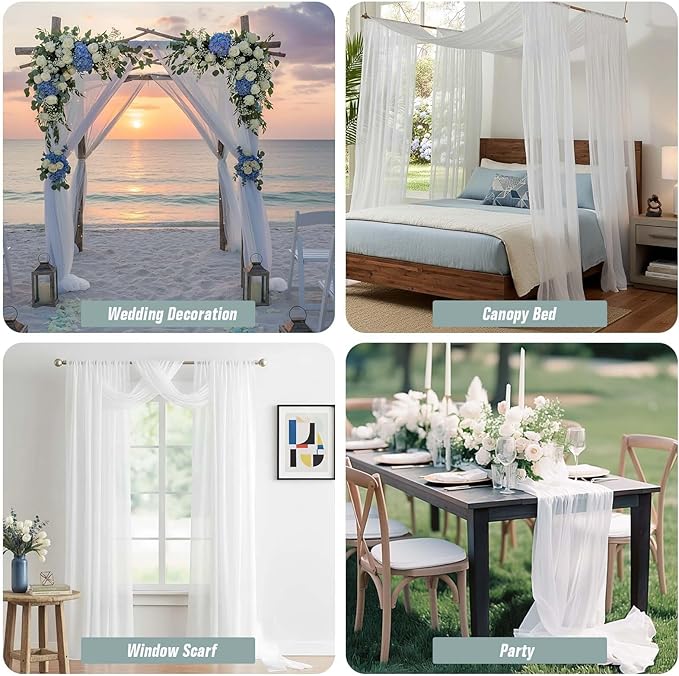 White Sheer Curtains 216 Inches Long, Extra Long Light Filtering Modern Scarf Curtains for Wedding Party Ceremony Canopy Decor, Rod Pocket Voile Window Drapes, 2x42Wx216L Inches