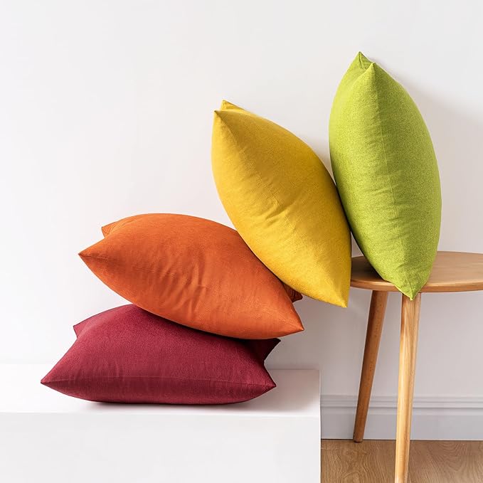 MIULEE Pack of 4 Decorative Outdoor Throw Pillow Covers Linen Waterproof Pillow Covers Farmhouse Cushion Cases for Patio Garden Tent Balcony Couch Sofa 16x16 inch Yellow Green