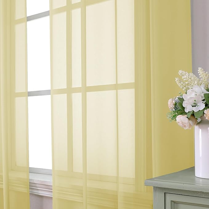 Aiyufeng Yellow Sheer Curtains 2 Panel Sets 90 Inches Long - Transparent Light Weight Soft Yellow Window Treatment Panels for Study Room/Living Room/Guest Room, Per Panel W42 X L90 inches
