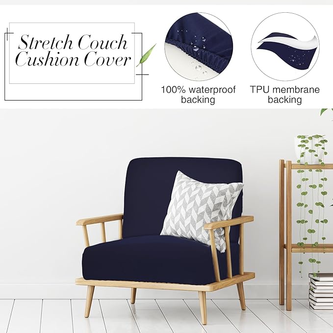 Newwiee 8Pcs Patio Cushion Covers Stretch Outdoor Cushion Cover Replacement for Patio Furniture Sofa Couch Slipcovers, Soft Flexibility Washable Furniture Protector(Waterproof Pure,Navy)