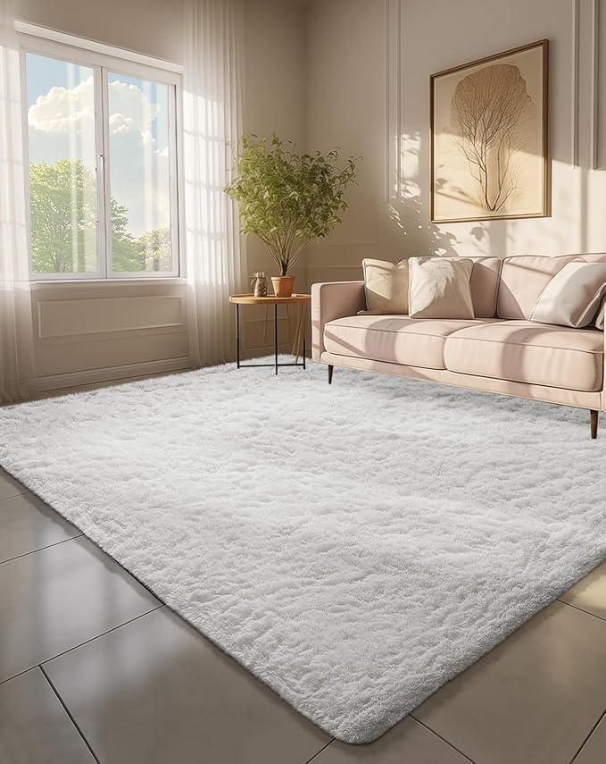 Ophanie 6x9 White Rugs for Living Room, Large Fluffy Shag Fuzzy Plush Soft Living Room Area Rugs, Floor Shaggy Carpets for Bedroom, Carpet for Kids Boys Girls Dorm Nursery Home Decor Aesthetic