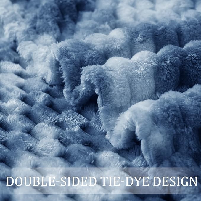 Exclusivo Mezcla Fleece King Blanket for Bed, Extra Large Fuzzy Tie-dye Stone Blue Bed Blankets, Soft Cozy Plush Sofa Throws for All Seasons, 90x104 Inches