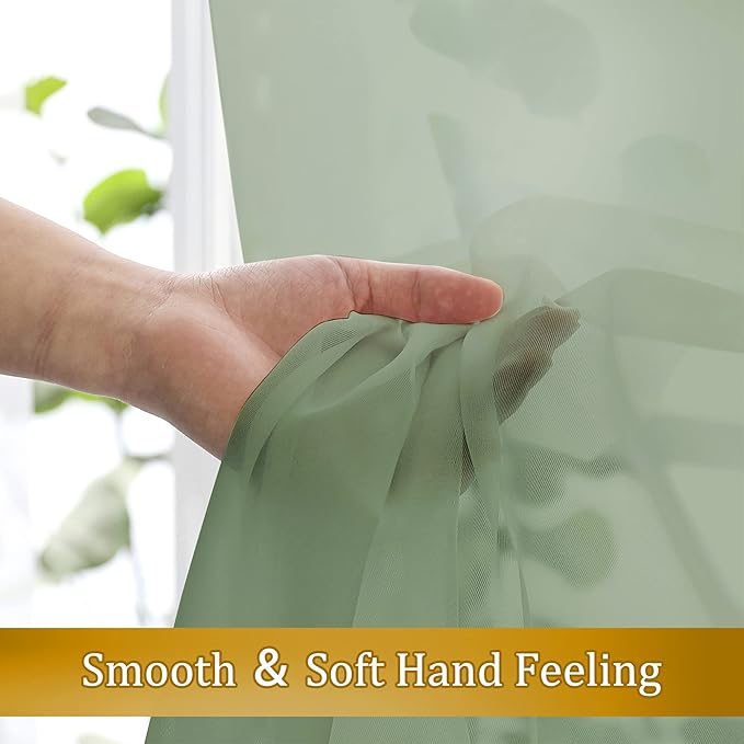 Aiyufeng Sage Green Sheer Curtains 36 inches Long 2 Panels, Green Tiers Short Kitchen Curtains Sheers Solid Half Window Drapes for Bedroom, Rod Pocket, 40" Wx36 L
