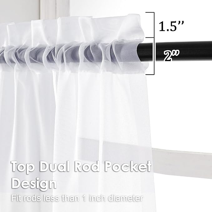 OVZME White Sheer Curtains 63 inch Length 2 Panels for Bedroom Living Room, Light Filtering Dual Rod Pocket Voile, Each 42 Width by 63 Length.