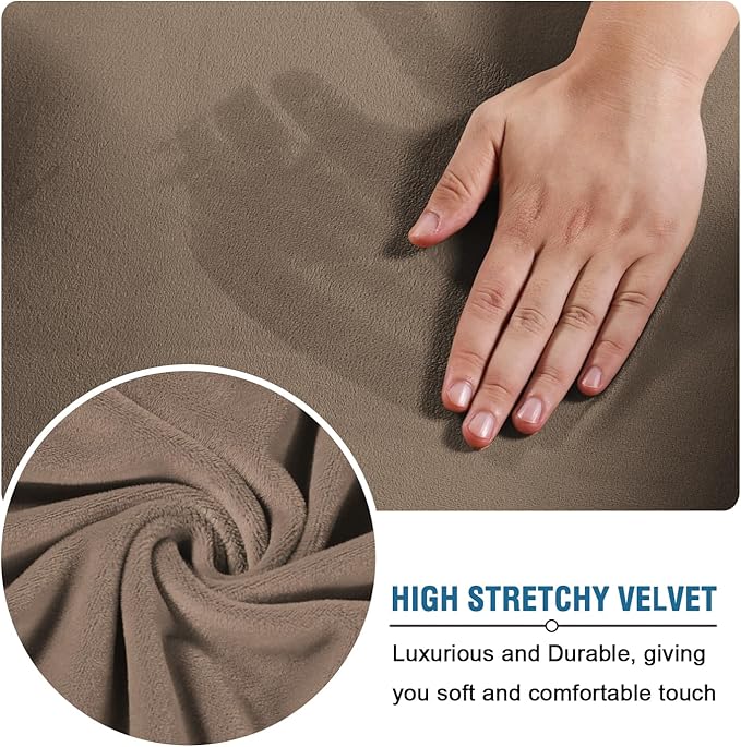H.VERSAILTEX Real Velvet Plush 3 Piece Stretch Sofa Covers Couch Covers for 2 Cushion Couch Sofa Slipcovers Width Up to 90 Inch Feature Thick Soft Stay in Place (Sofa, Mocha)