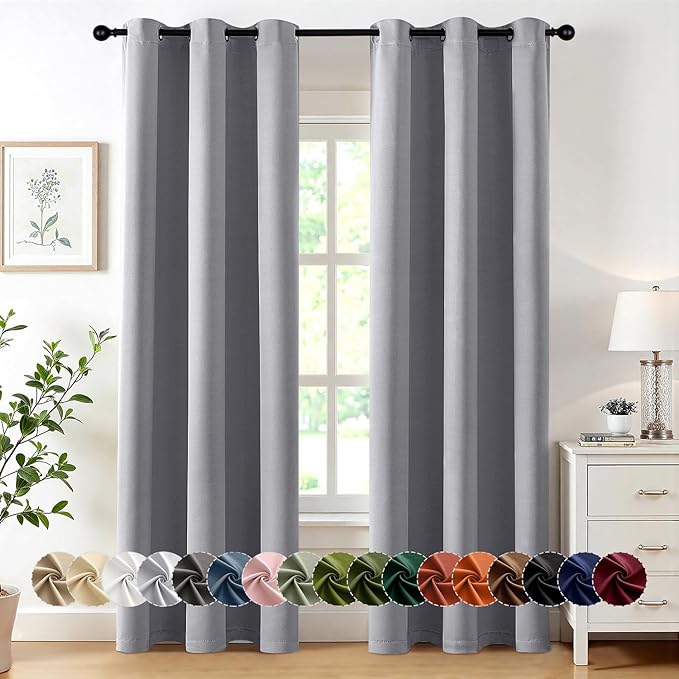 MIULEE Light Grey Blackout Curtains for Bedroom Living Room 72 Inches Long 2 Panels, Thermal Insulated Room Darkening Drapes Solid Grommet Noise Reduction Light Blocking Window Treatments 40x72 Inch