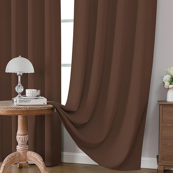 CUCRAF Brown Blackout Curtains 54 inch Length 2 Panels Set, Rod Pocket Room Darkening Drapes for Bedroom Living Room, Insulated Thermal Light Blocking Window Curtain (W52 x L54 Inch)