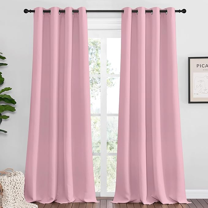 NICETOWN Crystal Pink Blackout Curtains 90" Long for Office, Dining Room, Guest Room, Sound Reducing Heat and Cold Block Curtain Panels for Modern Room Decorative (55" Wide, 2 Pieces)