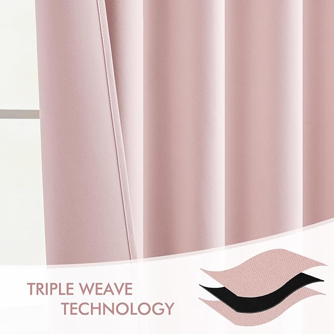 MIULEE Baby Pink Back Tab Blackout Curtains 63 Inch Length 2 Panels Set for Living Room Bedroom Privacy, Rod Pocket/Pinch Pleat Thermal Insulated Room Darkening Pleated Light Blocking Drapes