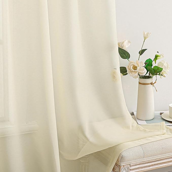 MIULEE 2 Panels Solid Color Light Cream Sheer Window Curtains Elegant Window Voile Panels/Drapes/Treatment for Bedroom Living Room (54 X 84 Inches Light Cream)