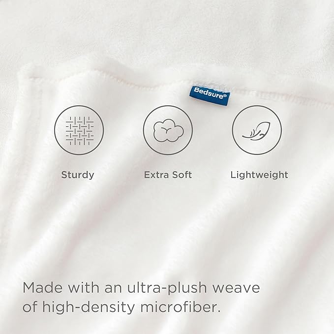 Bedsure GentleSoft Fleece Throw XL Blanket White - 300GSM Soft Lightweight Plush Cozy Blankets for Bed, Sofa, Couch, Travel, Camping, 50x70 inches