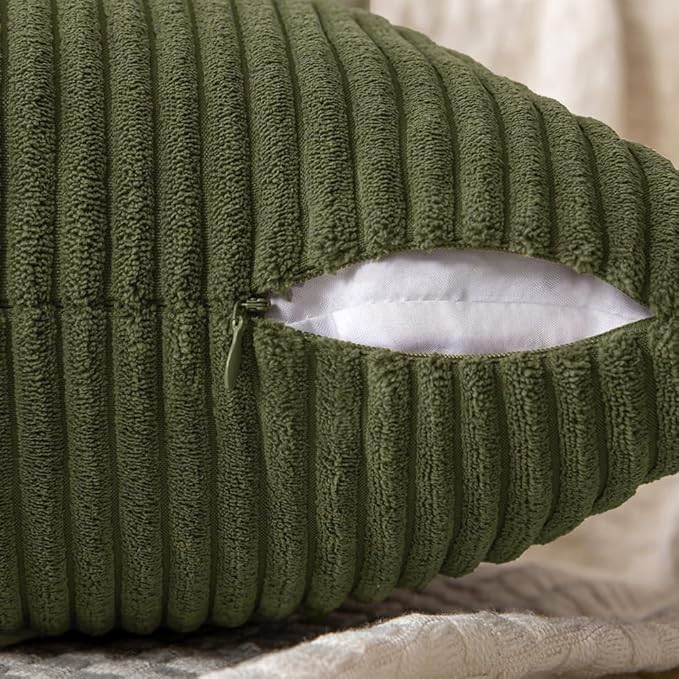 MIULEE Olive Green Decorative Throw Pillow Covers 18x18 Inch for Couch Bed Sofa Spring Decor Pack of 2 Boho Farmhouse Throw Pillows Soft Cross Corduroy Patchwork Textured Cushion Cases