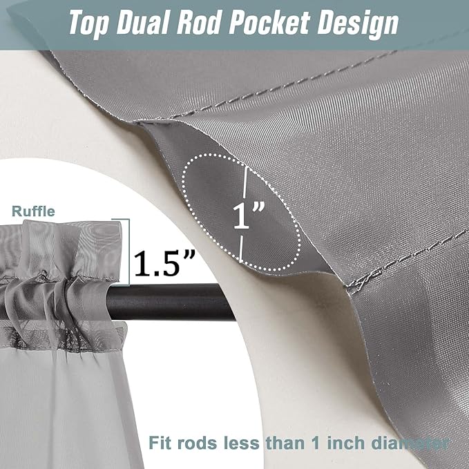 Grey Sheer Curtains 90 Inches Long 2 Panels, Light Filtering Solid Sheer Curtains for Bedroom Living Room, Lightweight Soft Airy Sheer Drapes, Dual Rod Pocket, Charcoal Grey, 2x42Wx90L Inches
