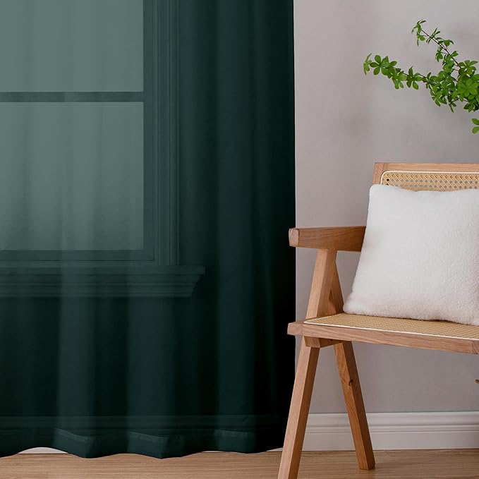 Chyhomenyc Sheer Hunter Green Curtains 90 inches Long 2 Panels, Light Filtering Soft Airy Solid Elegant Voile Window Treatment Drapes for Bedroom Living Room Wedding Party Decor, 42 Wx90 L Inches
