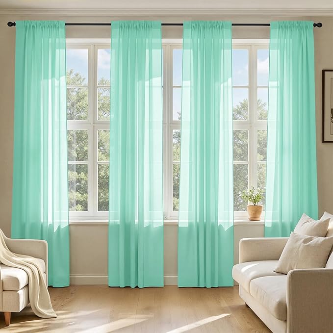 MIULEE Aqua Sheer Curtains 72 Inches Long, 4 Panels Set, Light Filtering Rod Pocket Voile Drapes for Living Room and Bedroom, Airy Soft Fabric Window Treatments, 42 x 72 Inches