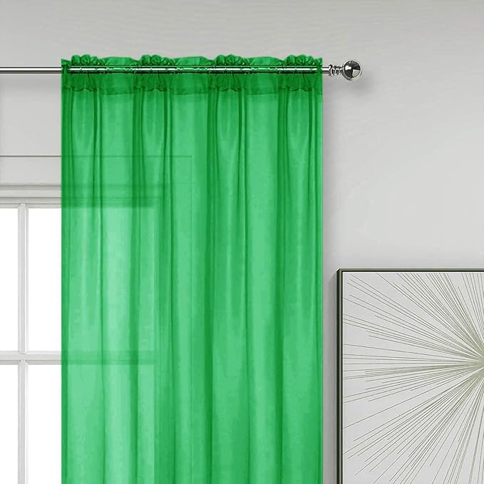 SpaceDresser Sheer Voile Window Treatment Rod Pocket Curtain Panels for Kitchen Bedroom Living Room Drapes Sunlight Filtering Privacy Semi Home Decor Assorted Colors Sizes (Green, 52 W x 84 L)