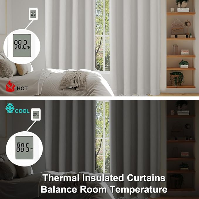 Simplebrand Ava Natural Short Blackout Curtains for Bedroom 54 Inches Long 2 Panels Set, Solid Thermal Insulated, Energy Saving Window Treatment Curtains Blackout Drapes, W40 x L54 Inch, Natural