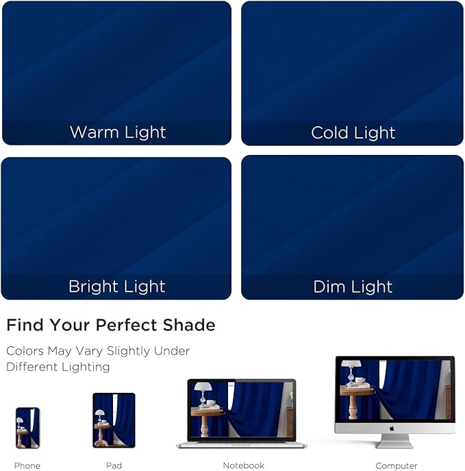 CUCRAF Royal Blue Blackout Curtains 72 inch Length 2 Panels Set, Rod Pocket Room Darkening Drapes for Bedroom Living Room, Insulated Thermal Light Blocking Window Curtain (W52 x L72 Inch)